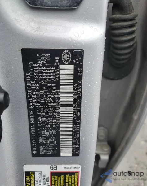 2010 Toyota Corolla Matrix from USA, damaged, VIN 2T1KU4EE9AC521024